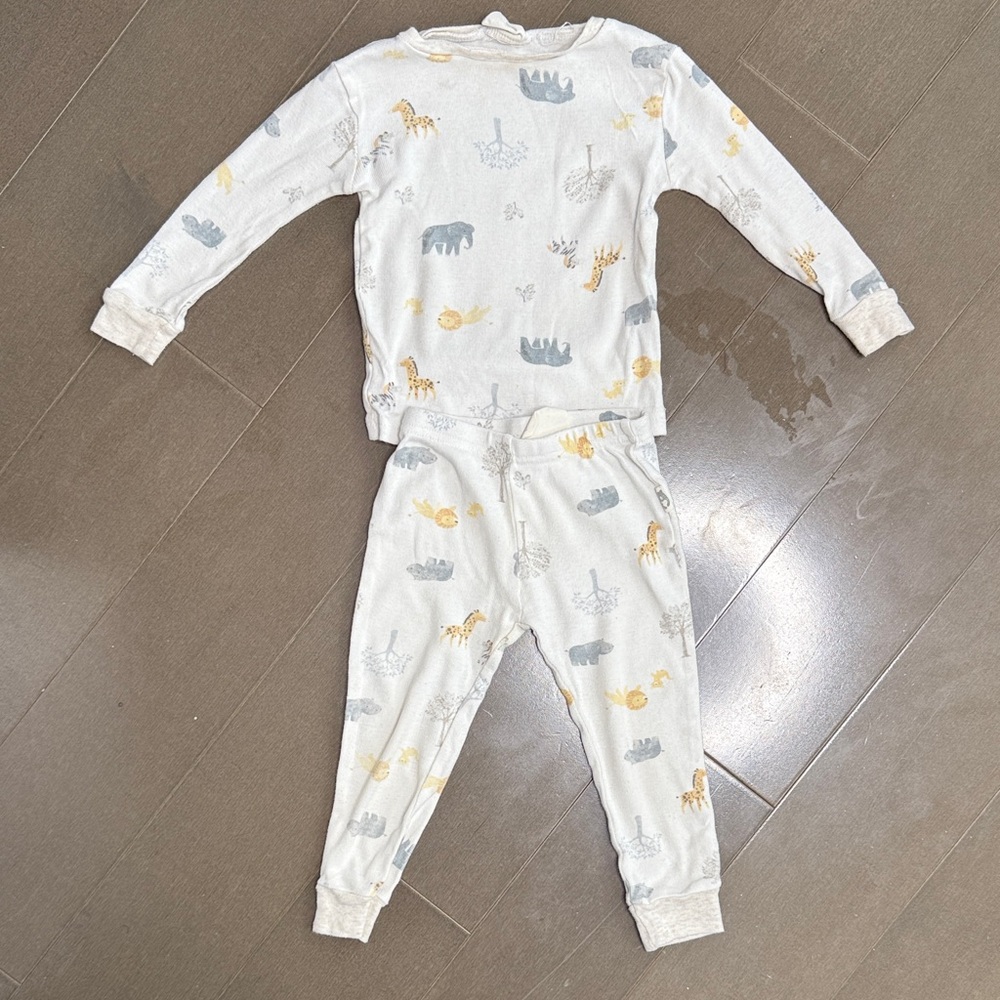 Charming Kids Pajama Set in Cream with Animal Print